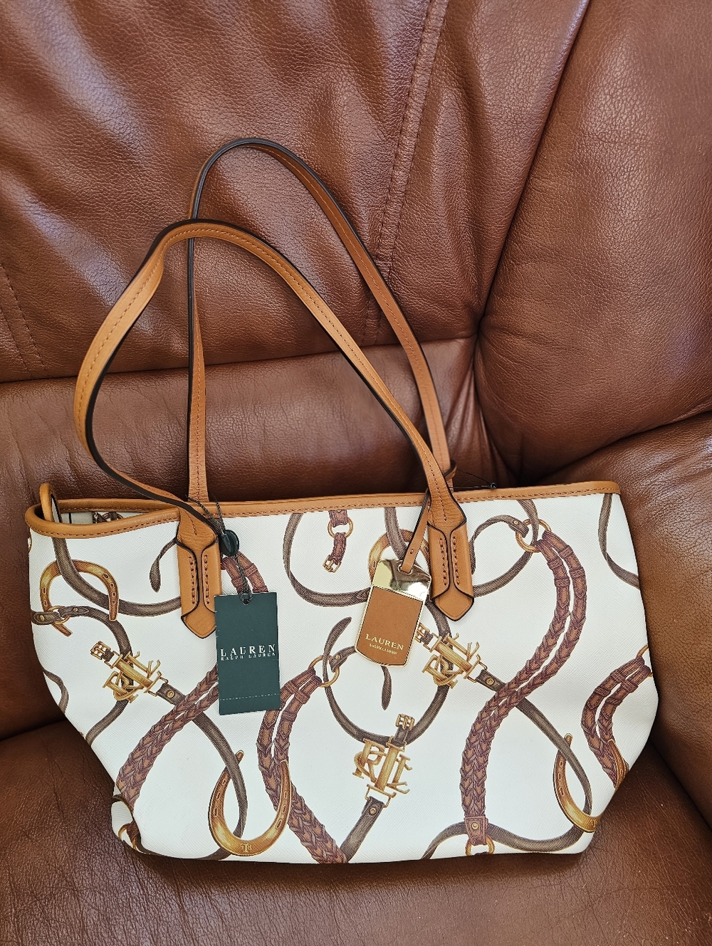 LAUREN by Ralph Lauren Caldwell Belting Classic Tote in White - Picture 3 of 16